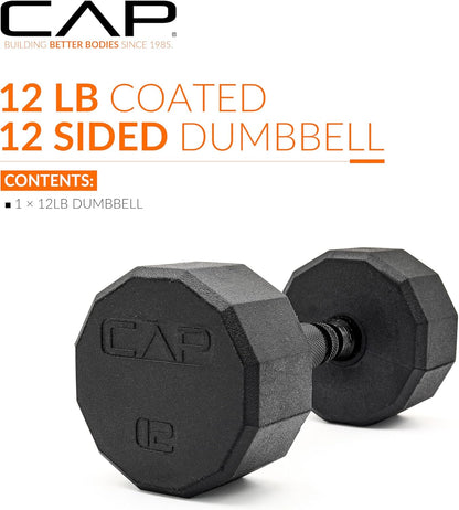 Rubber Coated Dumbbell Weights, Free Weights for Home Gym Strength Training, Anti-Roll Hex Dumbbells with Black, Chrome & Comfort Grip Handles, Singles