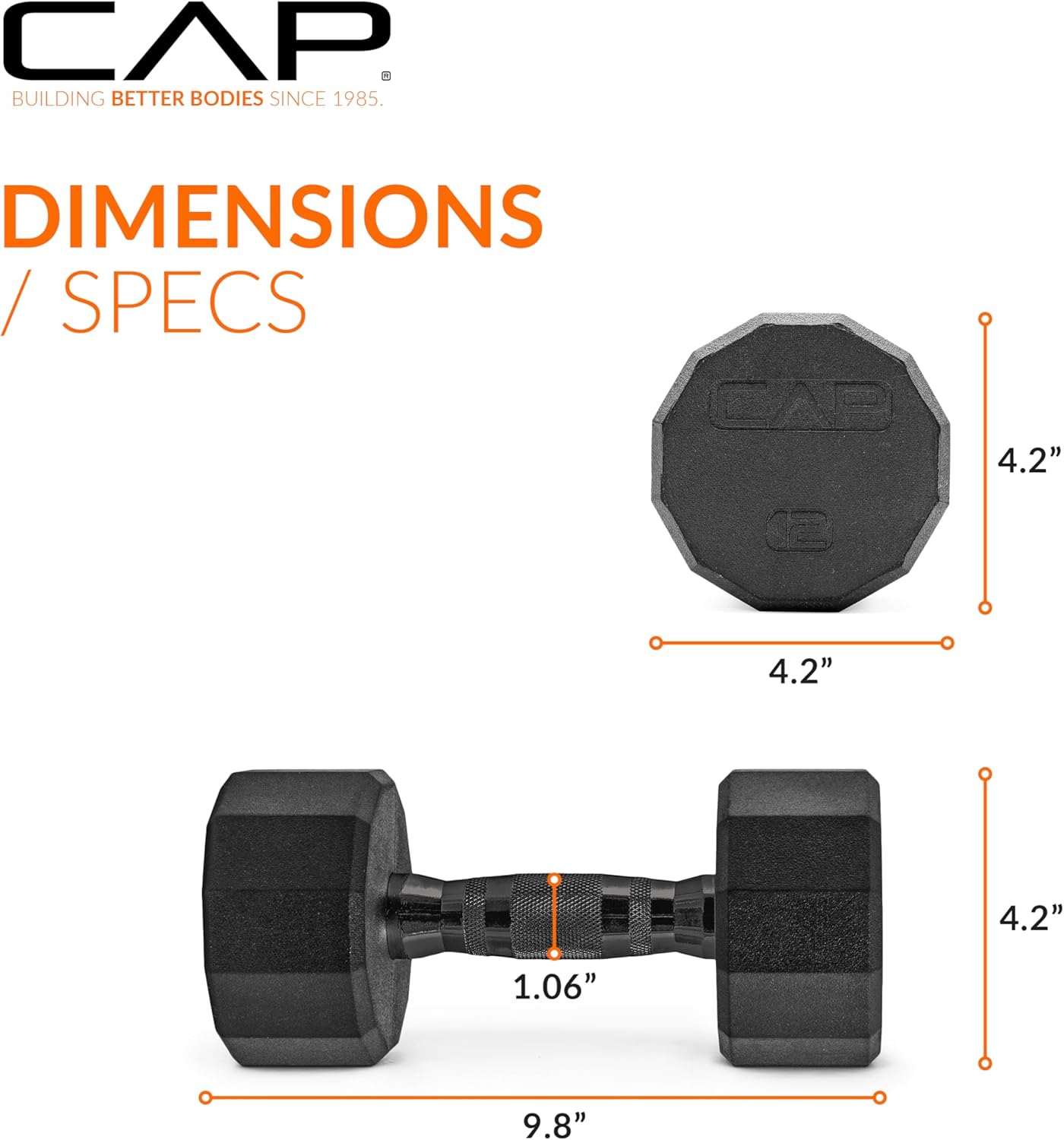 Rubber Coated Dumbbell Weights, Free Weights for Home Gym Strength Training, Anti-Roll Hex Dumbbells with Black, Chrome & Comfort Grip Handles, Singles
