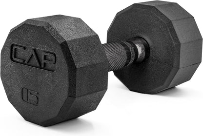 Rubber Coated Dumbbell Weights, Free Weights for Home Gym Strength Training, Anti-Roll Hex Dumbbells with Black, Chrome & Comfort Grip Handles, Singles