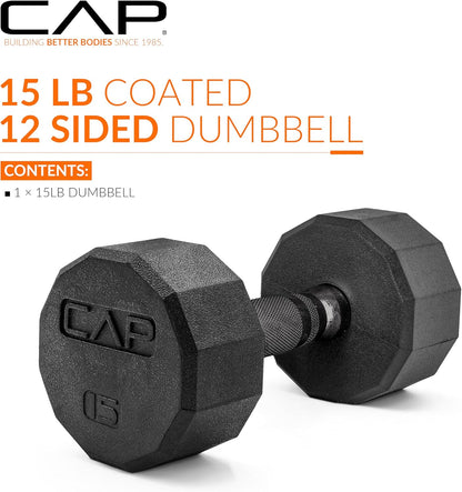 Rubber Coated Dumbbell Weights, Free Weights for Home Gym Strength Training, Anti-Roll Hex Dumbbells with Black, Chrome & Comfort Grip Handles, Singles