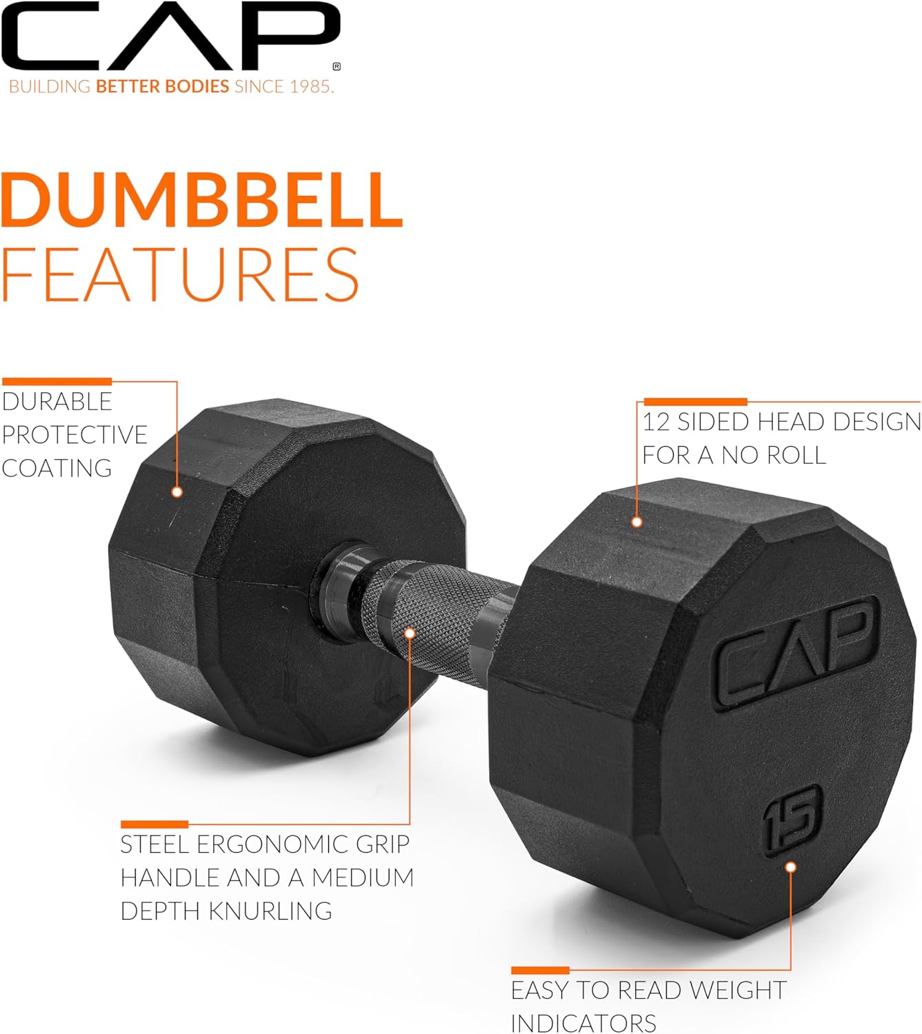 Rubber Coated Dumbbell Weights, Free Weights for Home Gym Strength Training, Anti-Roll Hex Dumbbells with Black, Chrome & Comfort Grip Handles, Singles
