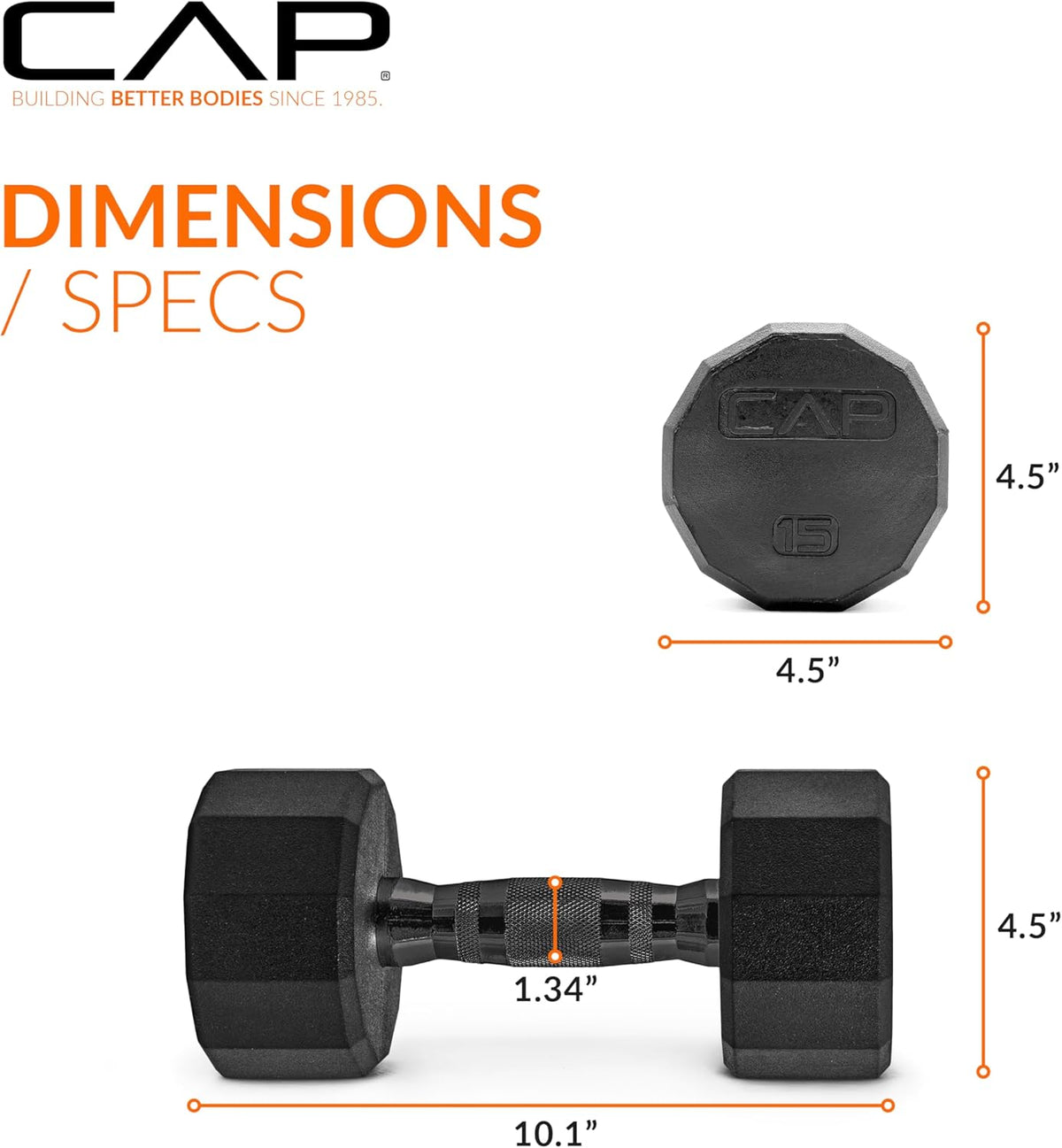 Rubber Coated Dumbbell Weights, Free Weights for Home Gym Strength Training, Anti-Roll Hex Dumbbells with Black, Chrome & Comfort Grip Handles, Singles