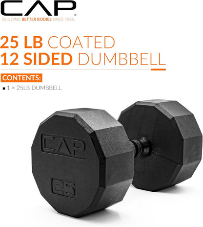 Rubber Coated Dumbbell Weights, Free Weights for Home Gym Strength Training, Anti-Roll Hex Dumbbells with Black, Chrome & Comfort Grip Handles, Singles