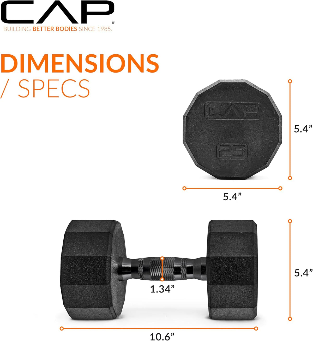 Rubber Coated Dumbbell Weights, Free Weights for Home Gym Strength Training, Anti-Roll Hex Dumbbells with Black, Chrome & Comfort Grip Handles, Singles