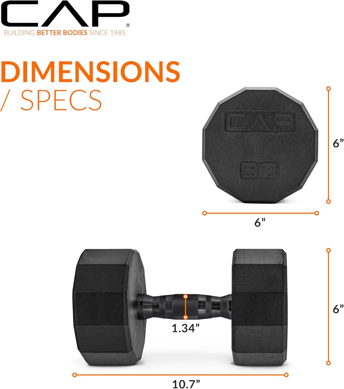 Rubber Coated Dumbbell Weights, Free Weights for Home Gym Strength Training, Anti-Roll Hex Dumbbells with Black, Chrome & Comfort Grip Handles, Singles