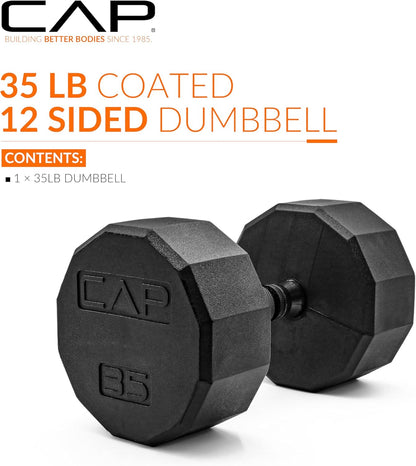 Rubber Coated Dumbbell Weights, Free Weights for Home Gym Strength Training, Anti-Roll Hex Dumbbells with Black, Chrome & Comfort Grip Handles, Singles