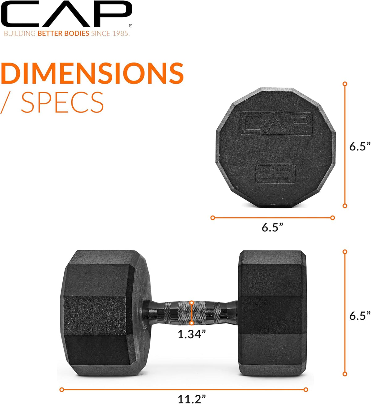 Rubber Coated Dumbbell Weights, Free Weights for Home Gym Strength Training, Anti-Roll Hex Dumbbells with Black, Chrome & Comfort Grip Handles, Singles