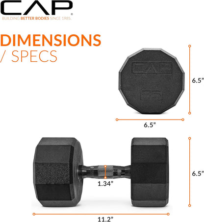 Rubber Coated Dumbbell Weights, Free Weights for Home Gym Strength Training, Anti-Roll Hex Dumbbells with Black, Chrome & Comfort Grip Handles, Singles