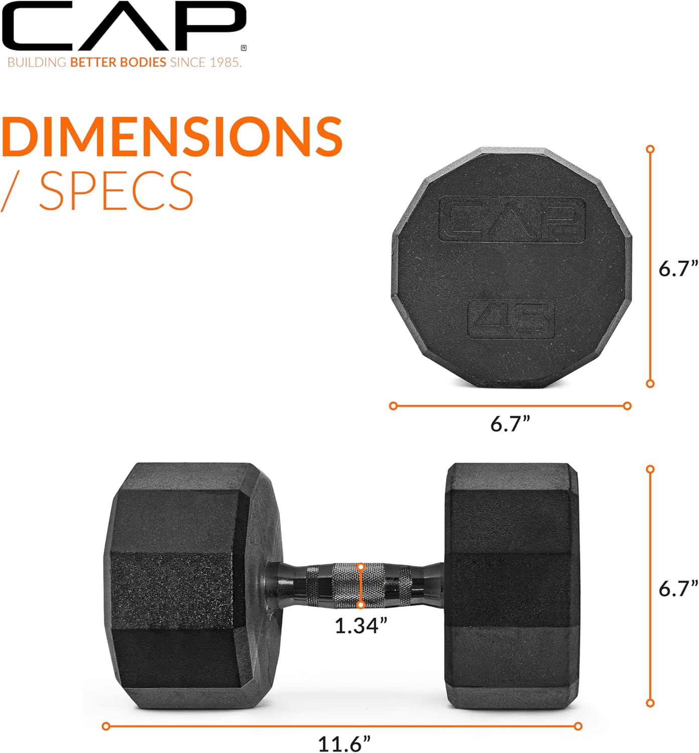 Rubber Coated Dumbbell Weights, Free Weights for Home Gym Strength Training, Anti-Roll Hex Dumbbells with Black, Chrome & Comfort Grip Handles, Singles