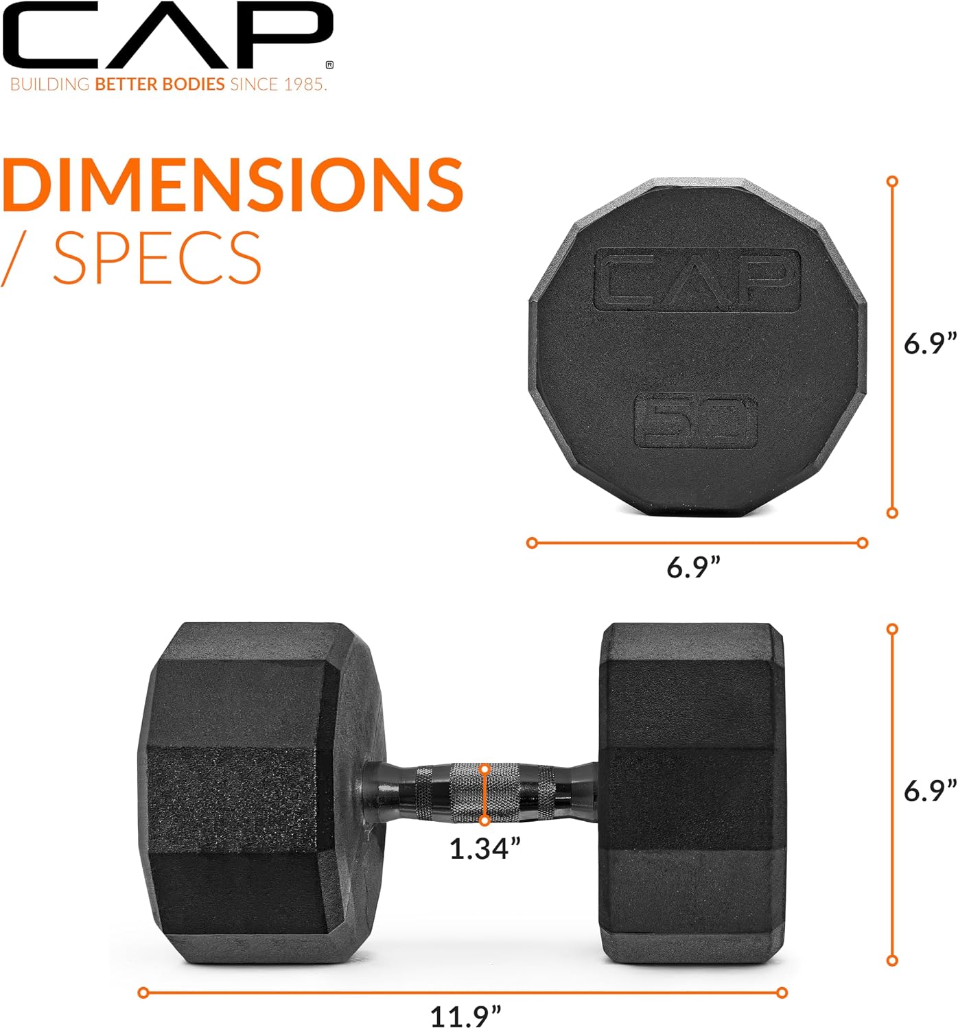 Rubber Coated Dumbbell Weights, Free Weights for Home Gym Strength Training, Anti-Roll Hex Dumbbells with Black, Chrome & Comfort Grip Handles, Singles