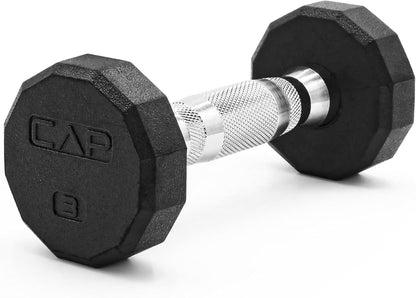Rubber Coated Dumbbell Weights, Free Weights for Home Gym Strength Training, Anti-Roll Hex Dumbbells with Black, Chrome & Comfort Grip Handles, Singles