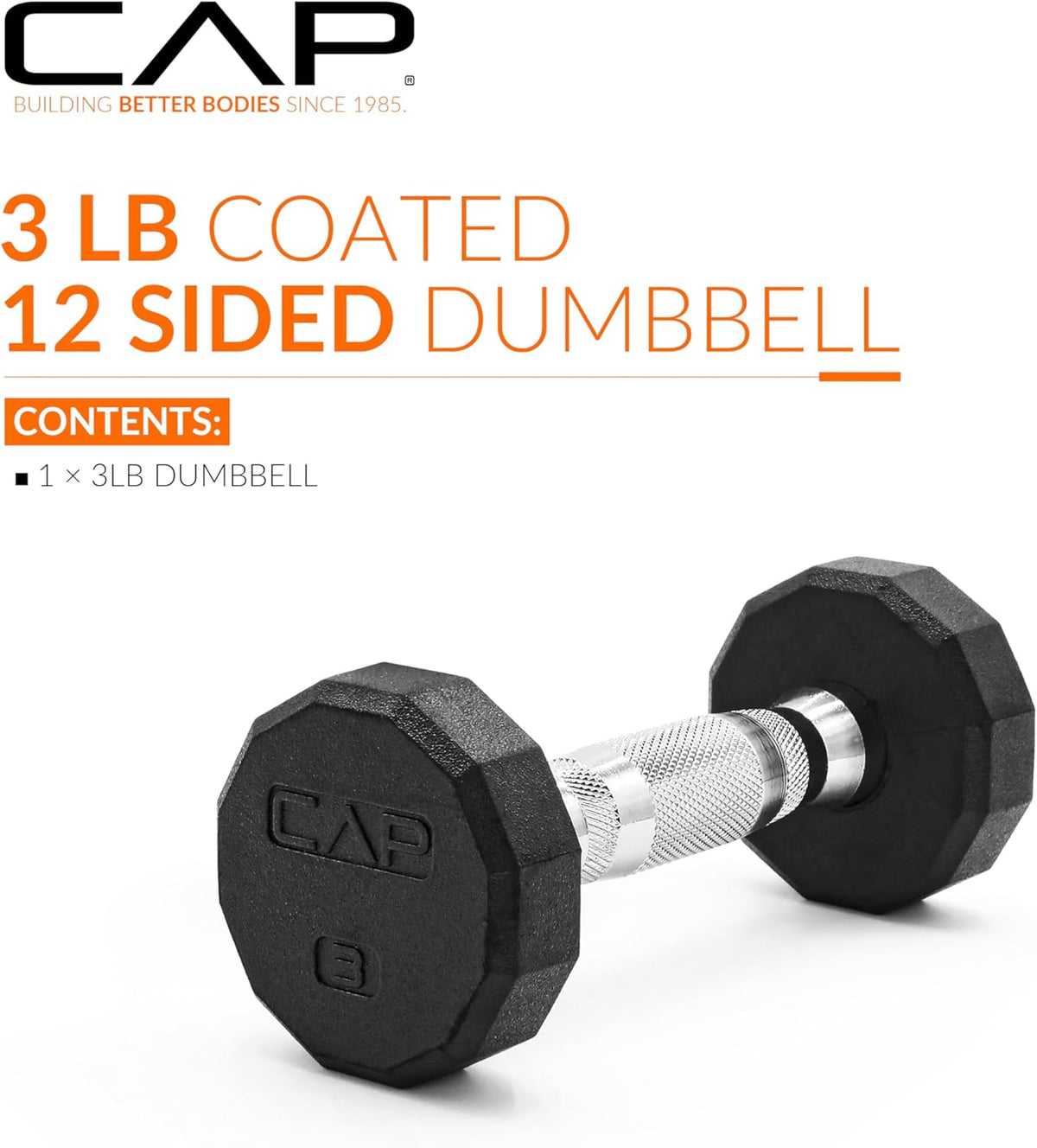 Rubber Coated Dumbbell Weights, Free Weights for Home Gym Strength Training, Anti-Roll Hex Dumbbells with Black, Chrome & Comfort Grip Handles, Singles