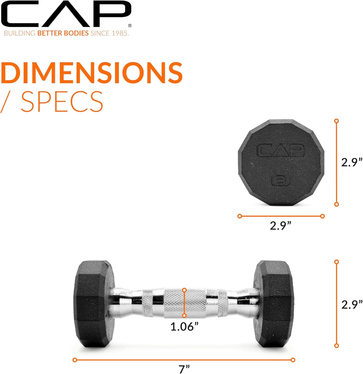 Rubber Coated Dumbbell Weights, Free Weights for Home Gym Strength Training, Anti-Roll Hex Dumbbells with Black, Chrome & Comfort Grip Handles, Singles