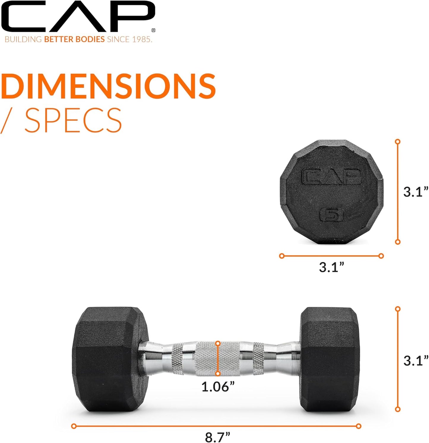 Rubber Coated Dumbbell Weights, Free Weights for Home Gym Strength Training, Anti-Roll Hex Dumbbells with Black, Chrome & Comfort Grip Handles, Singles