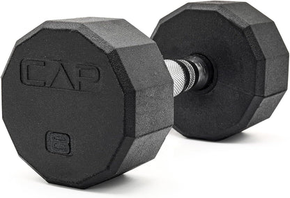Rubber Coated Dumbbell Weights, Free Weights for Home Gym Strength Training, Anti-Roll Hex Dumbbells with Black, Chrome & Comfort Grip Handles, Singles