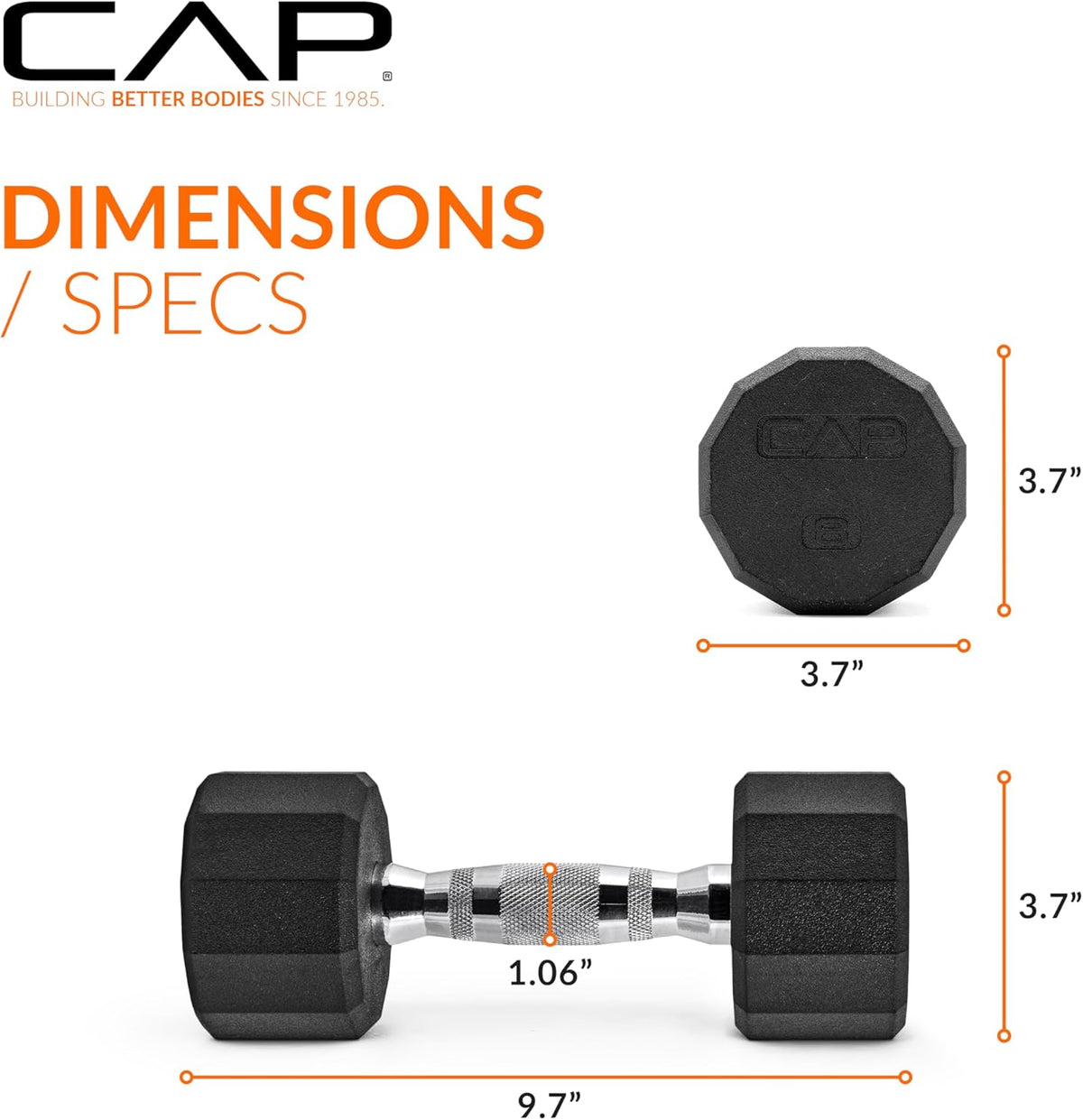 Rubber Coated Dumbbell Weights, Free Weights for Home Gym Strength Training, Anti-Roll Hex Dumbbells with Black, Chrome & Comfort Grip Handles, Singles
