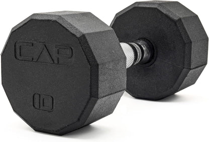 Rubber Coated Dumbbell Weights, Free Weights for Home Gym Strength Training, Anti-Roll Hex Dumbbells with Black, Chrome & Comfort Grip Handles, Singles