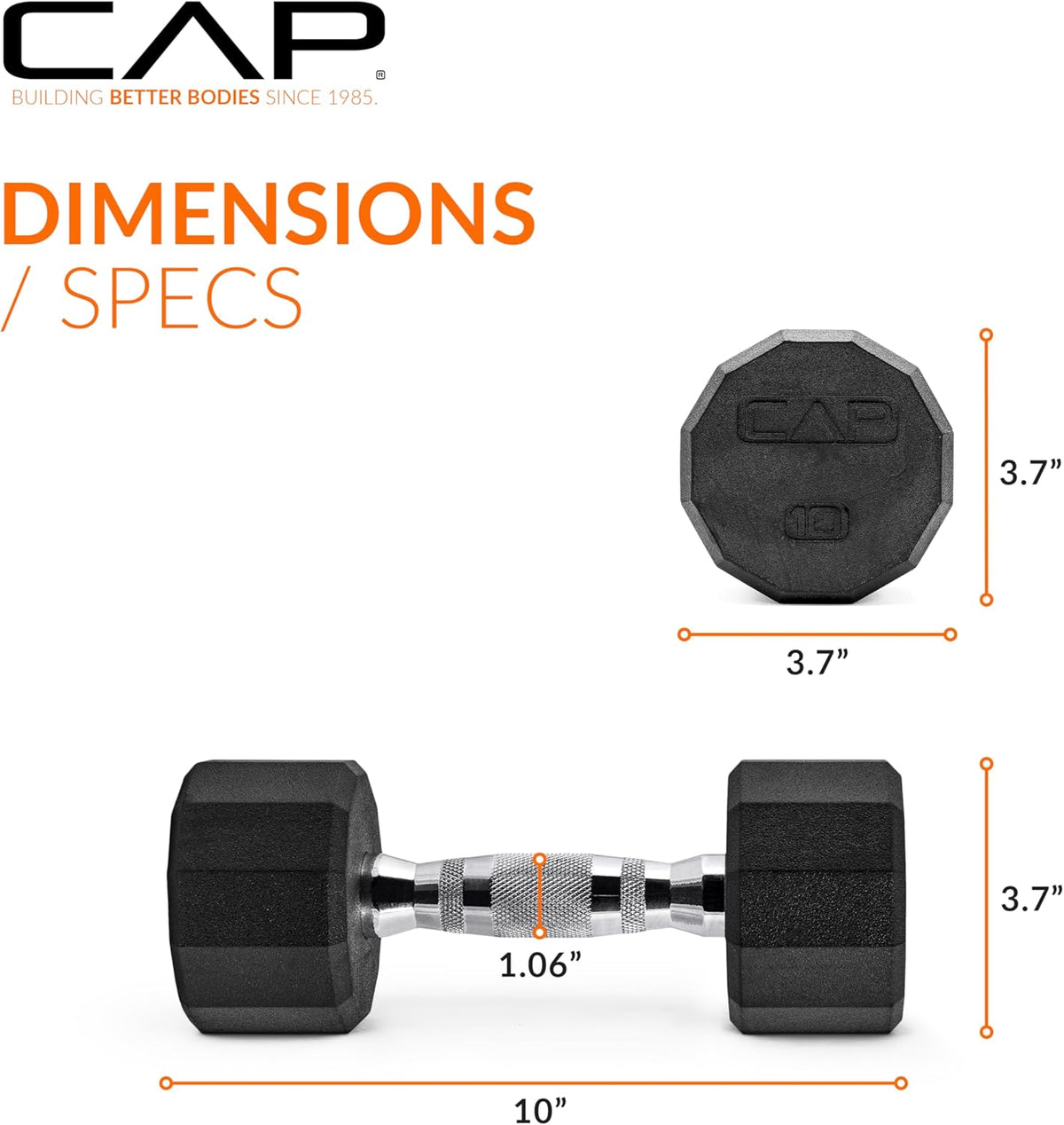 Rubber Coated Dumbbell Weights, Free Weights for Home Gym Strength Training, Anti-Roll Hex Dumbbells with Black, Chrome & Comfort Grip Handles, Singles