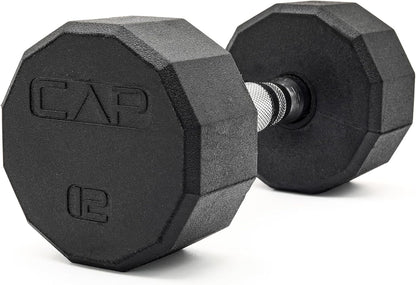 Rubber Coated Dumbbell Weights, Free Weights for Home Gym Strength Training, Anti-Roll Hex Dumbbells with Black, Chrome & Comfort Grip Handles, Singles