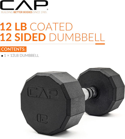 Rubber Coated Dumbbell Weights, Free Weights for Home Gym Strength Training, Anti-Roll Hex Dumbbells with Black, Chrome & Comfort Grip Handles, Singles