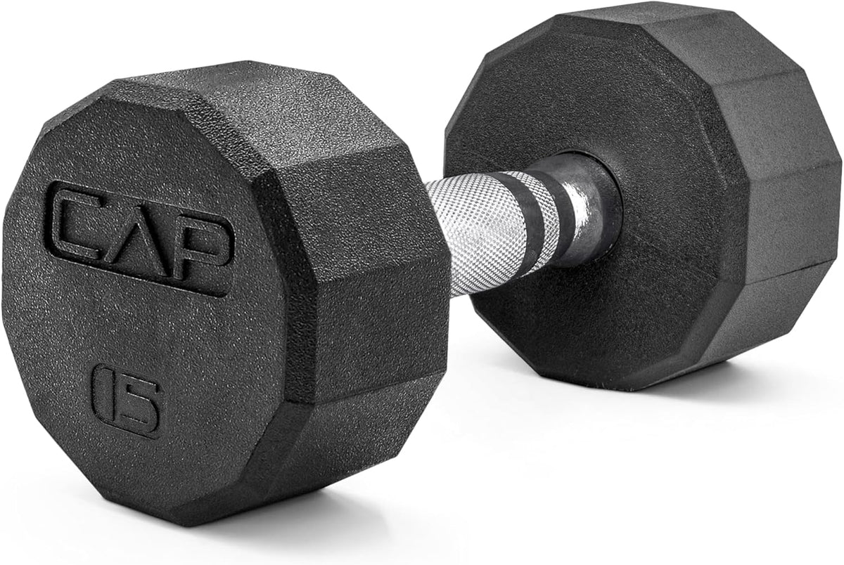 Rubber Coated Dumbbell Weights, Free Weights for Home Gym Strength Training, Anti-Roll Hex Dumbbells with Black, Chrome & Comfort Grip Handles, Singles