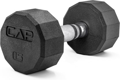 Rubber Coated Dumbbell Weights, Free Weights for Home Gym Strength Training, Anti-Roll Hex Dumbbells with Black, Chrome & Comfort Grip Handles, Singles