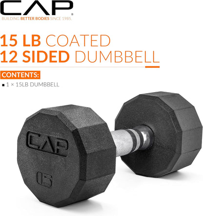 Rubber Coated Dumbbell Weights, Free Weights for Home Gym Strength Training, Anti-Roll Hex Dumbbells with Black, Chrome & Comfort Grip Handles, Singles