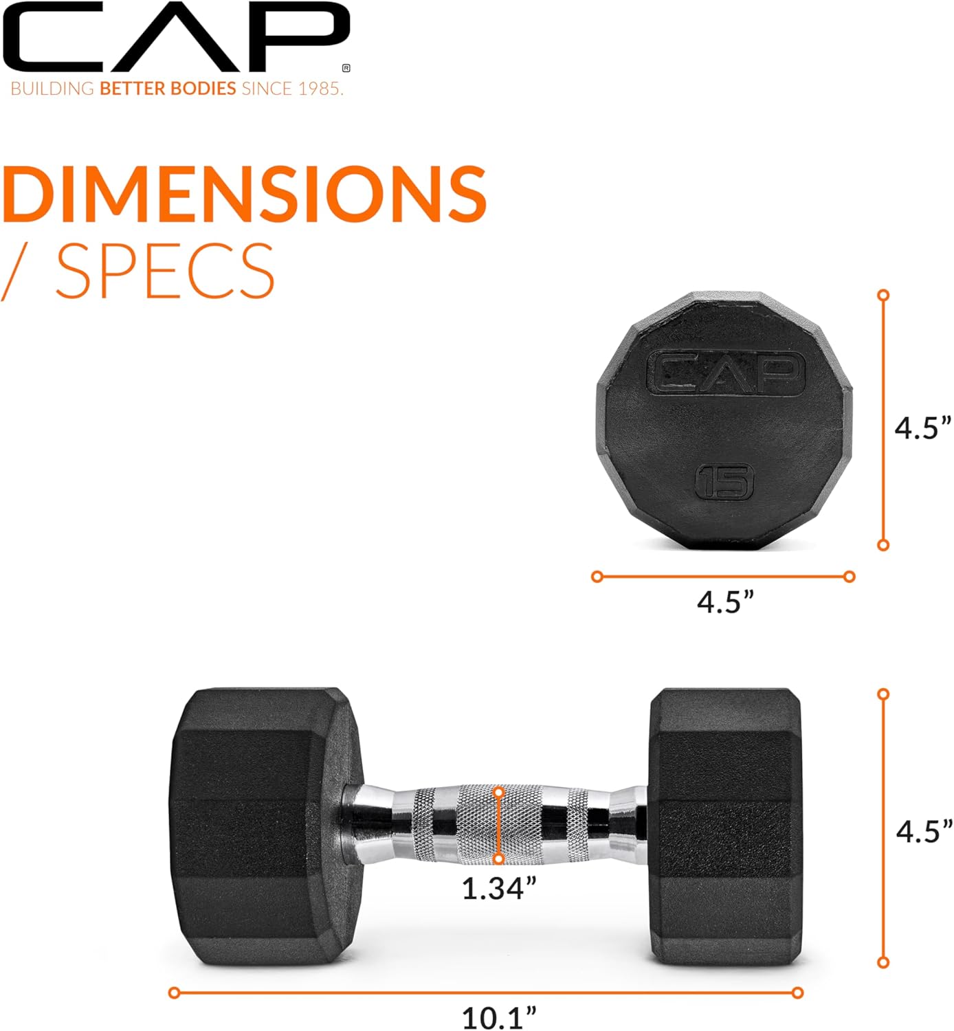 Rubber Coated Dumbbell Weights, Free Weights for Home Gym Strength Training, Anti-Roll Hex Dumbbells with Black, Chrome & Comfort Grip Handles, Singles
