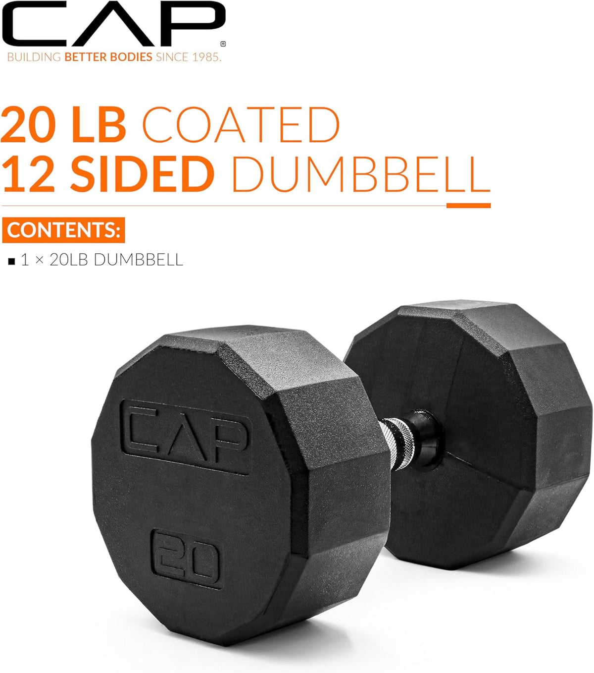 Rubber Coated Dumbbell Weights, Free Weights for Home Gym Strength Training, Anti-Roll Hex Dumbbells with Black, Chrome & Comfort Grip Handles, Singles