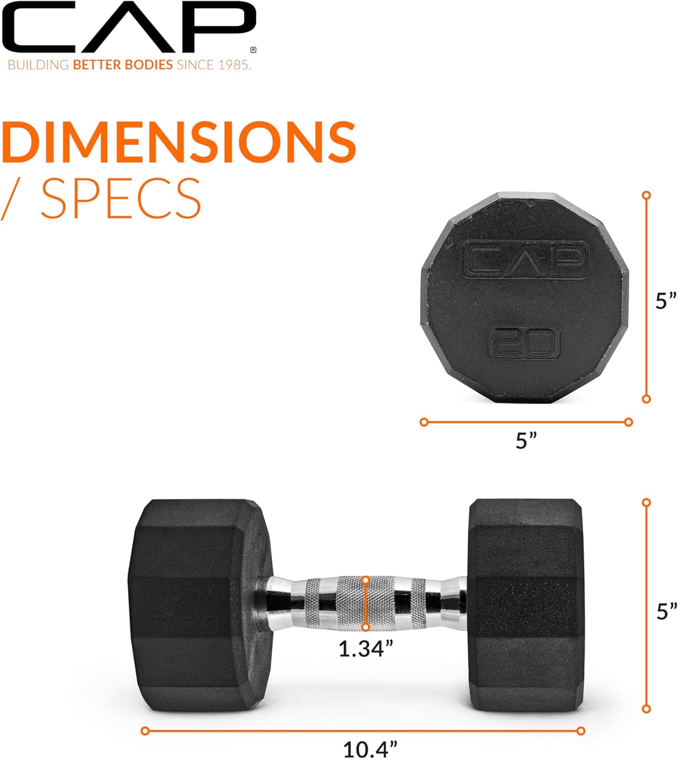 Rubber Coated Dumbbell Weights, Free Weights for Home Gym Strength Training, Anti-Roll Hex Dumbbells with Black, Chrome & Comfort Grip Handles, Singles