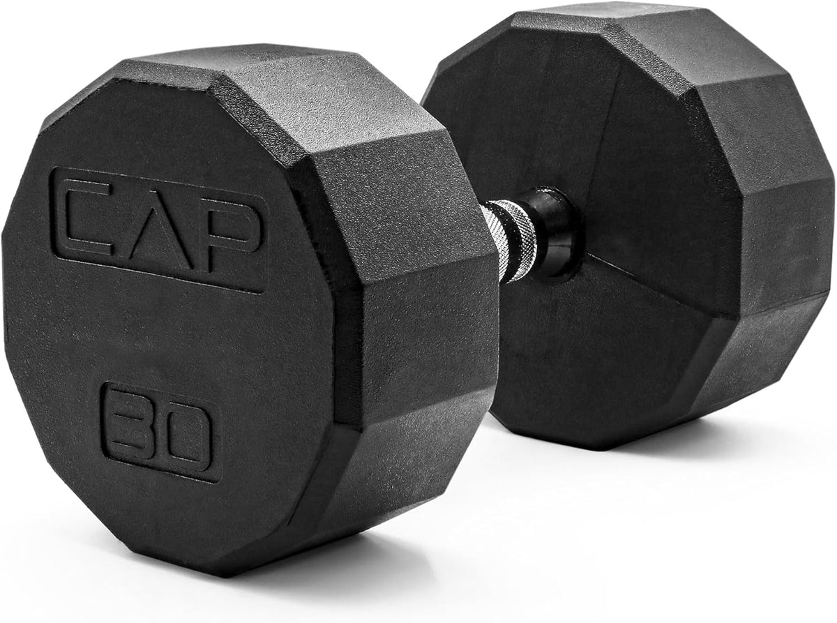 Rubber Coated Dumbbell Weights, Free Weights for Home Gym Strength Training, Anti-Roll Hex Dumbbells with Black, Chrome & Comfort Grip Handles, Singles