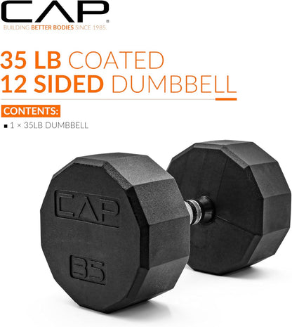 Rubber Coated Dumbbell Weights, Free Weights for Home Gym Strength Training, Anti-Roll Hex Dumbbells with Black, Chrome & Comfort Grip Handles, Singles