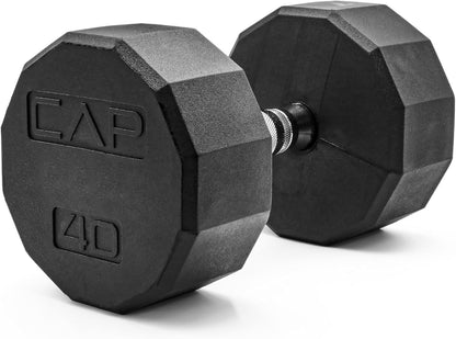Rubber Coated Dumbbell Weights, Free Weights for Home Gym Strength Training, Anti-Roll Hex Dumbbells with Black, Chrome & Comfort Grip Handles, Singles