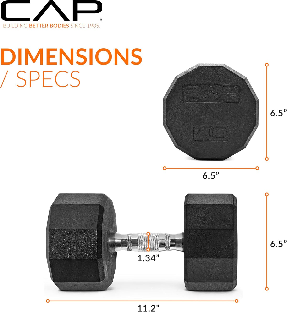 Rubber Coated Dumbbell Weights, Free Weights for Home Gym Strength Training, Anti-Roll Hex Dumbbells with Black, Chrome & Comfort Grip Handles, Singles