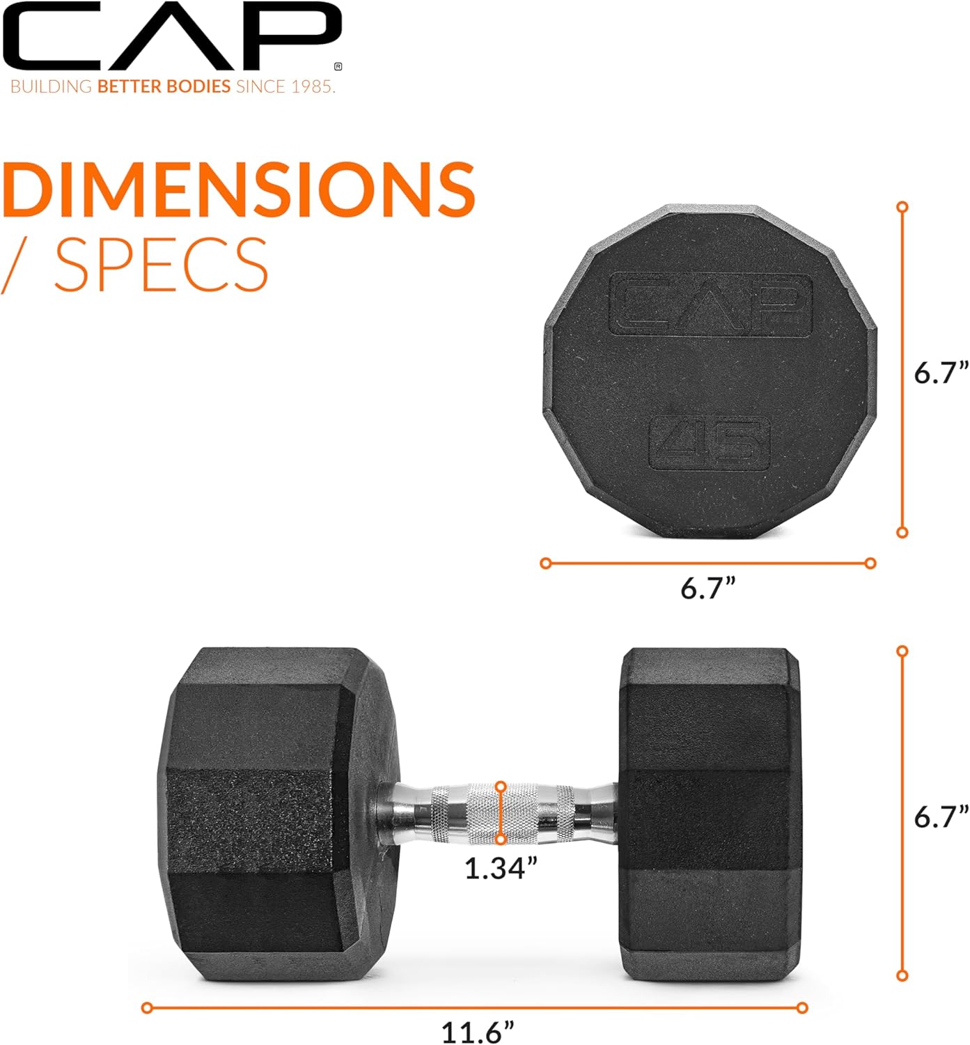 Rubber Coated Dumbbell Weights, Free Weights for Home Gym Strength Training, Anti-Roll Hex Dumbbells with Black, Chrome & Comfort Grip Handles, Singles