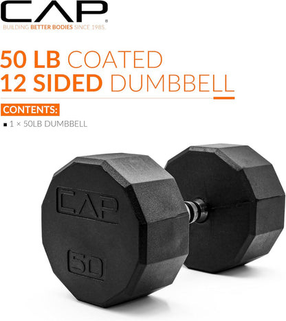 Rubber Coated Dumbbell Weights, Free Weights for Home Gym Strength Training, Anti-Roll Hex Dumbbells with Black, Chrome & Comfort Grip Handles, Singles