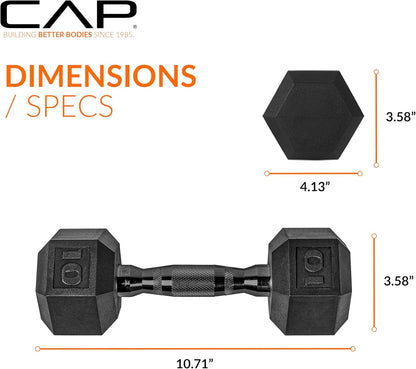 Rubber Coated Dumbbell Weights, Free Weights for Home Gym Strength Training, Anti-Roll Hex Dumbbells with Black, Chrome & Comfort Grip Handles, Singles