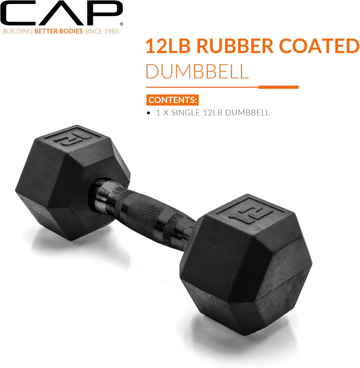 Rubber Coated Dumbbell Weights, Free Weights for Home Gym Strength Training, Anti-Roll Hex Dumbbells with Black, Chrome & Comfort Grip Handles, Singles