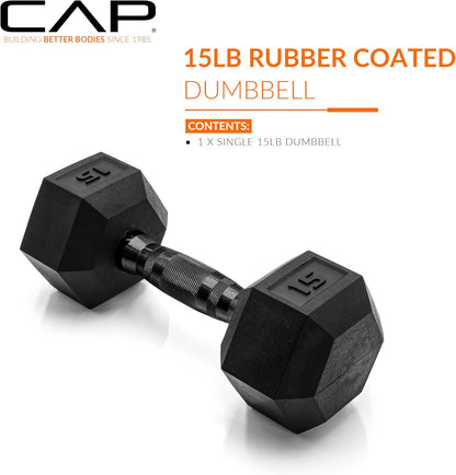 Rubber Coated Dumbbell Weights, Free Weights for Home Gym Strength Training, Anti-Roll Hex Dumbbells with Black, Chrome & Comfort Grip Handles, Singles