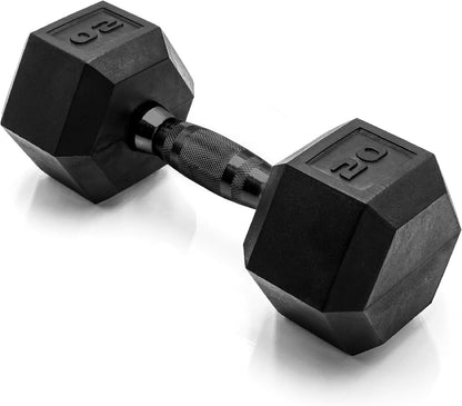 Rubber Coated Dumbbell Weights, Free Weights for Home Gym Strength Training, Anti-Roll Hex Dumbbells with Black, Chrome & Comfort Grip Handles, Singles