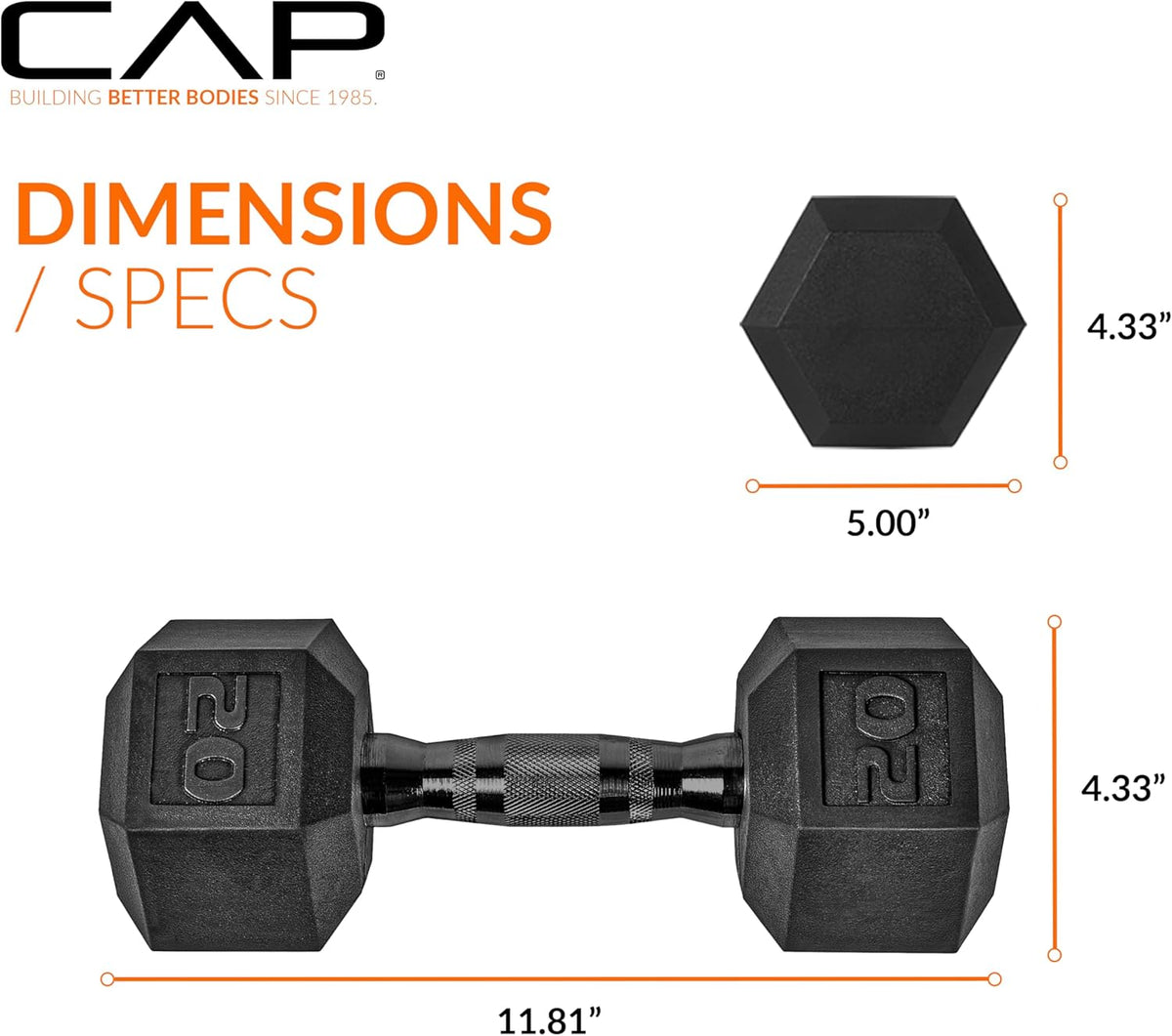 Rubber Coated Dumbbell Weights, Free Weights for Home Gym Strength Training, Anti-Roll Hex Dumbbells with Black, Chrome & Comfort Grip Handles, Singles