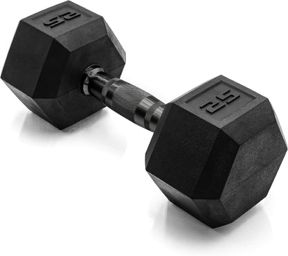 Rubber Coated Dumbbell Weights, Free Weights for Home Gym Strength Training, Anti-Roll Hex Dumbbells with Black, Chrome & Comfort Grip Handles, Singles
