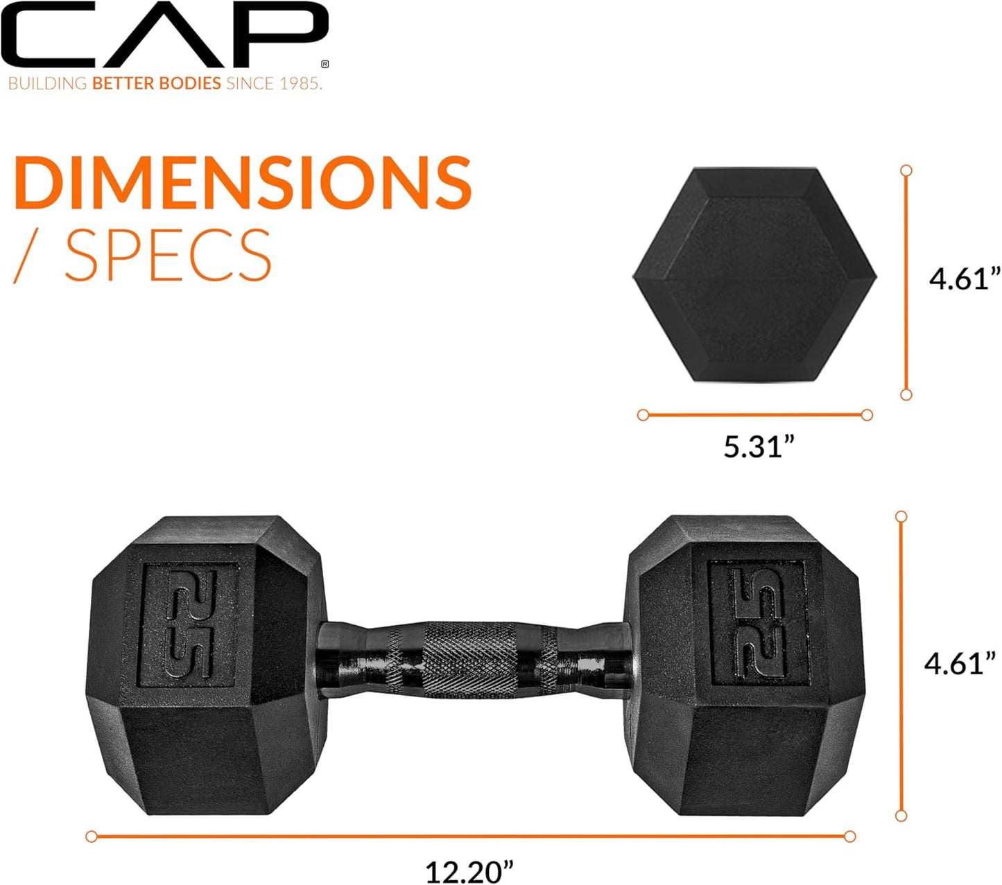 Rubber Coated Dumbbell Weights, Free Weights for Home Gym Strength Training, Anti-Roll Hex Dumbbells with Black, Chrome & Comfort Grip Handles, Singles