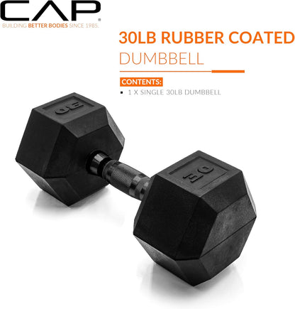 Rubber Coated Dumbbell Weights, Free Weights for Home Gym Strength Training, Anti-Roll Hex Dumbbells with Black, Chrome & Comfort Grip Handles, Singles