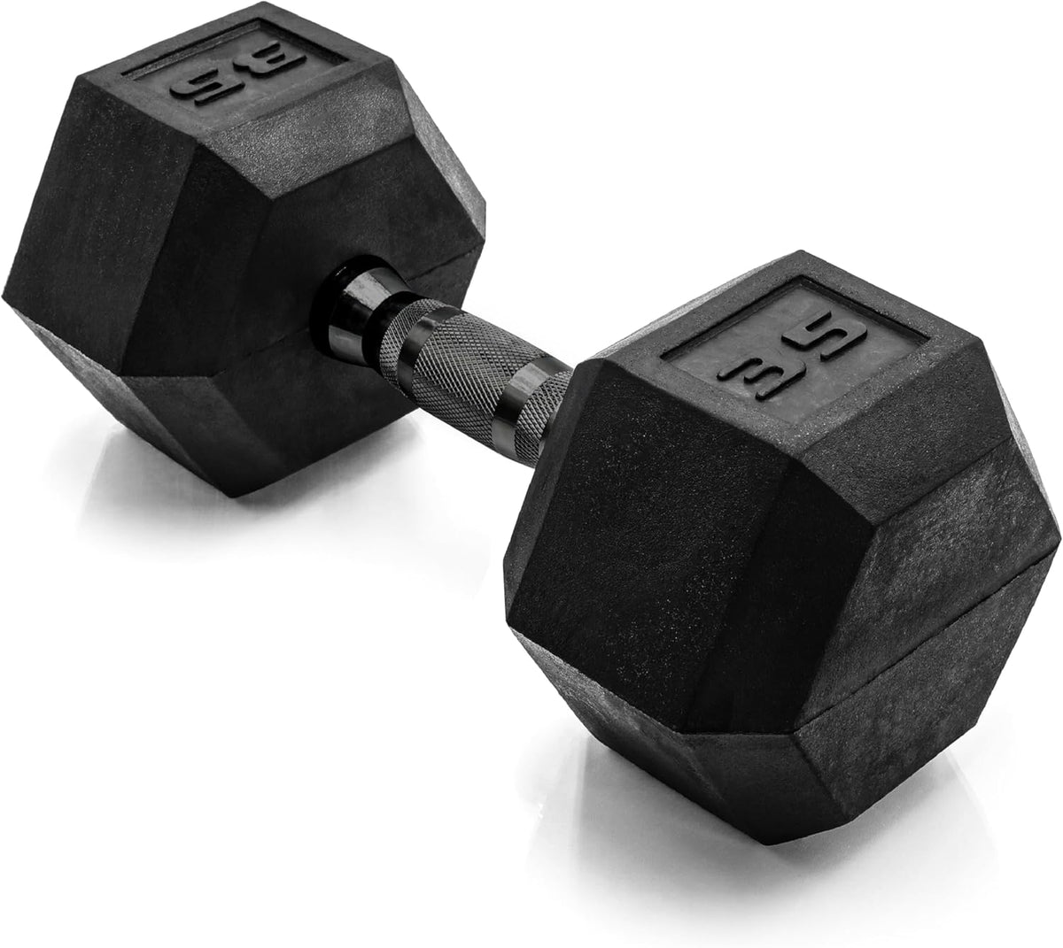Rubber Coated Dumbbell Weights, Free Weights for Home Gym Strength Training, Anti-Roll Hex Dumbbells with Black, Chrome & Comfort Grip Handles, Singles