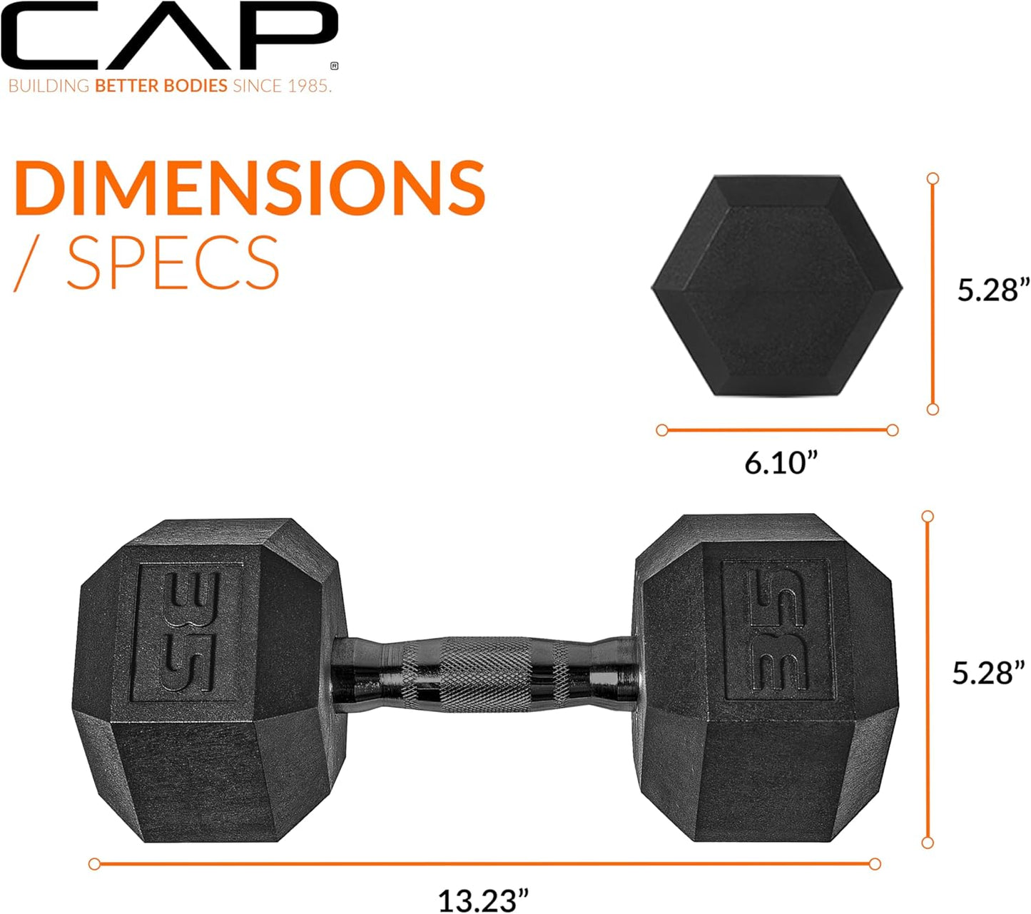 Rubber Coated Dumbbell Weights, Free Weights for Home Gym Strength Training, Anti-Roll Hex Dumbbells with Black, Chrome & Comfort Grip Handles, Singles