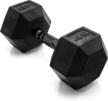 Rubber Coated Dumbbell Weights, Free Weights for Home Gym Strength Training, Anti-Roll Hex Dumbbells with Black, Chrome & Comfort Grip Handles, Singles