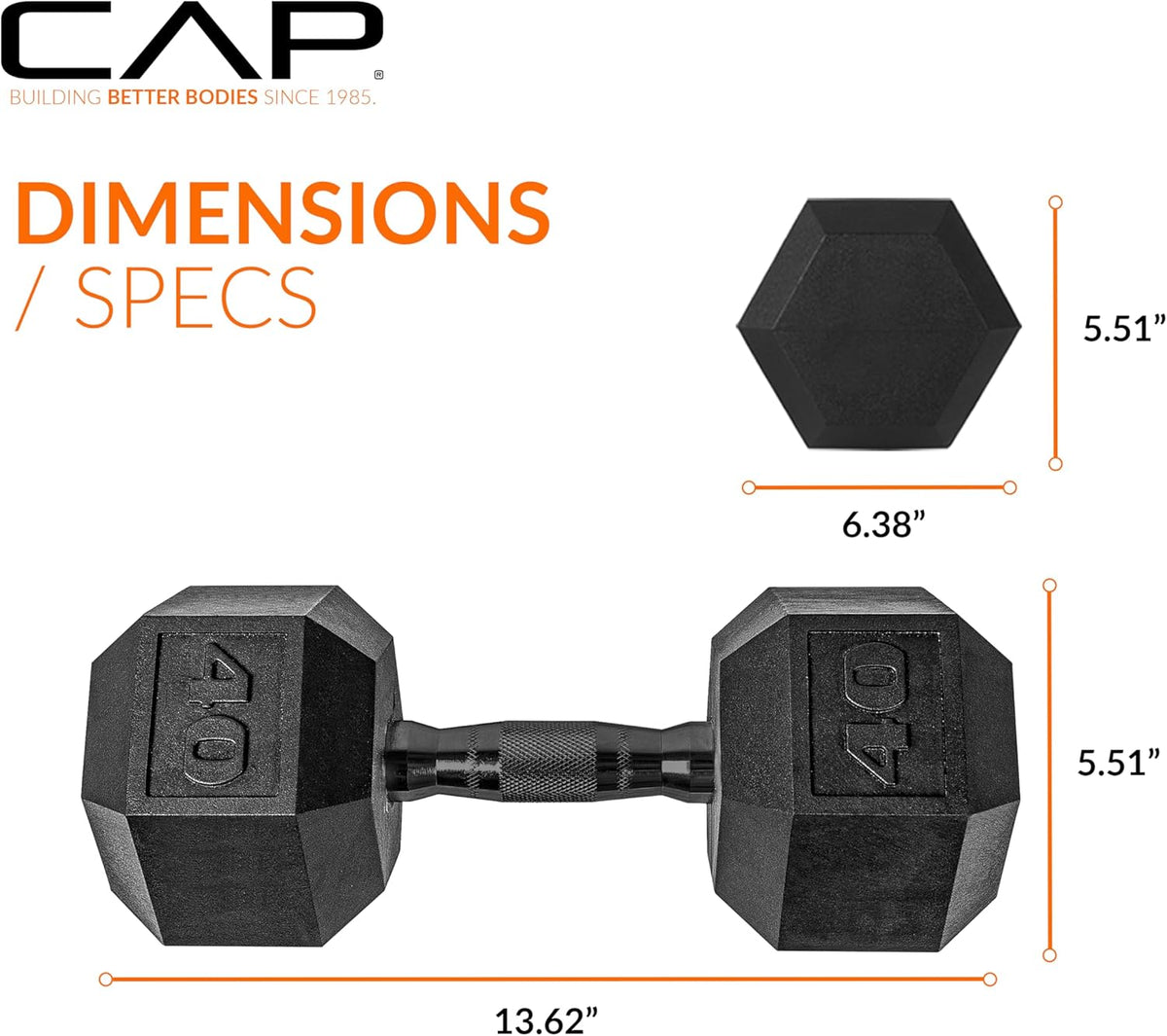 Rubber Coated Dumbbell Weights, Free Weights for Home Gym Strength Training, Anti-Roll Hex Dumbbells with Black, Chrome & Comfort Grip Handles, Singles