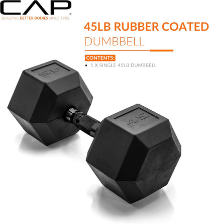 Rubber Coated Dumbbell Weights, Free Weights for Home Gym Strength Training, Anti-Roll Hex Dumbbells with Black, Chrome & Comfort Grip Handles, Singles