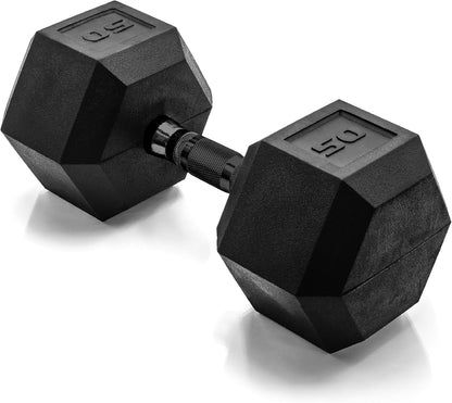 Rubber Coated Dumbbell Weights, Free Weights for Home Gym Strength Training, Anti-Roll Hex Dumbbells with Black, Chrome & Comfort Grip Handles, Singles